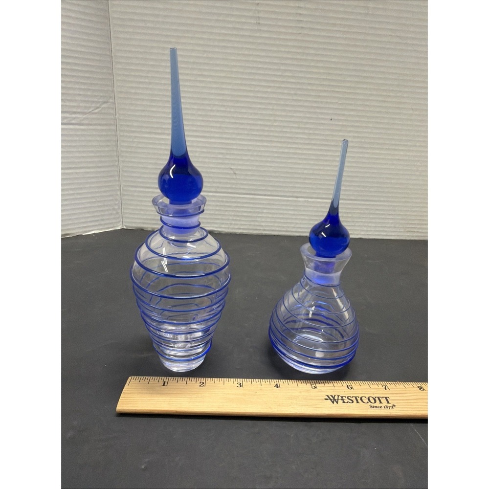 Vintage Handmade Glass,  Blue Perfume Bottles With Stoppers, Set   See Pictures - Picture 8 of 8